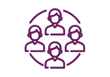 a group of people in a circle with a purple circle
