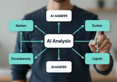 Graphic illustration of a neural network being organized into clear data blocks, representing AI analysis. Colors: #4A8B9C and white.