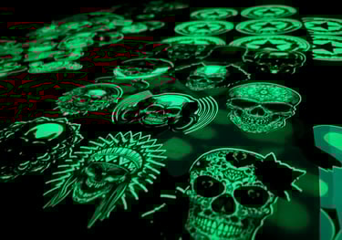 a table with a green glow on it
