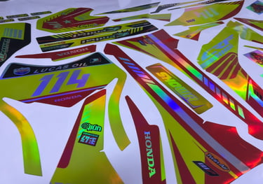 a number of stickers on a table