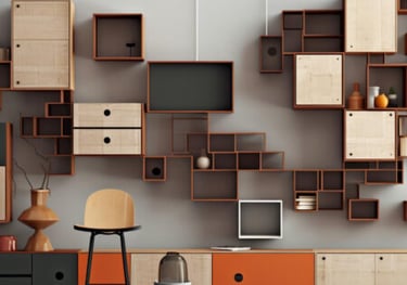 a room with a desk and a computer monitor