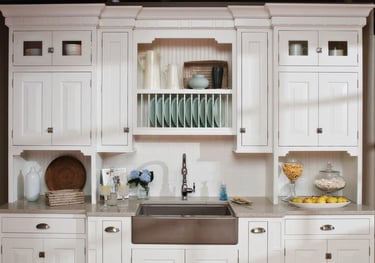 a kitchen with white cabinets and white cabinets