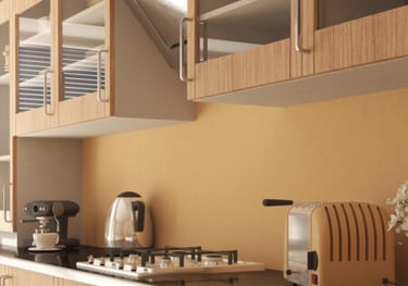 a kitchen with a toaster and toaster oven