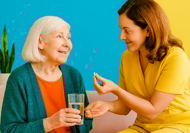 Persona ayudando a la toma de medicamentos
