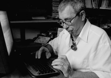 Representação artística de um autor brasileiro prolífico Ryoki Ino com milhares de livros publicados