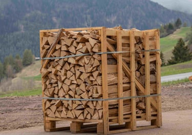 ein Raummeter voll mit kaminholz, scheitholz, 1m³, qubik meter, festmeter, auf einer palette lärche