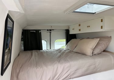 a bed and a window