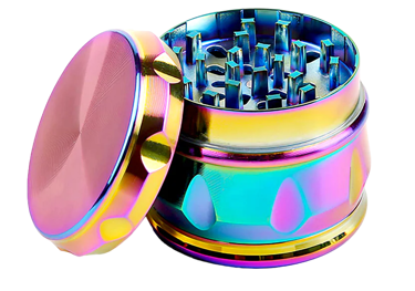 a colorful herb grinder with a colorful design