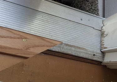 Split before and after picture of a repaired patio threshold