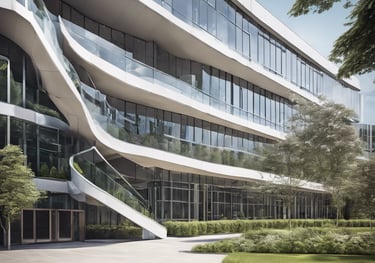 a building with a spiral staircase going up the side of it
