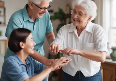 A caregiver preparing a healthy meal in a cozy kitchen.