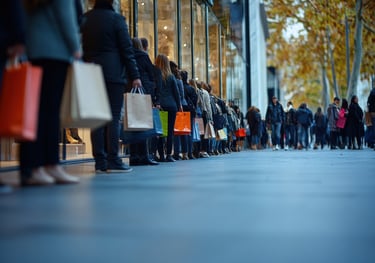 a long line of people walking down a street