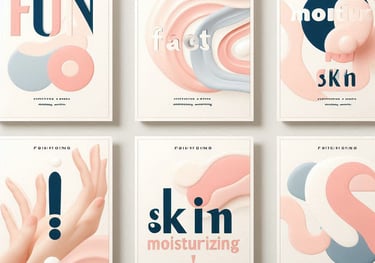 Abstract pastel poster designs with words fun, skin, and fact – skincare blog visuals.