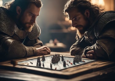 Deux hommes jouent à un jeu de reflexion et de stratégie et sont en pleine concentration