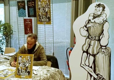 Dim dessine sous le regard approbateur de Joachim