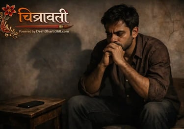 Indian middle-aged man sitting alone in a dimly lit room with a silent mobile phone on a wooden tabl