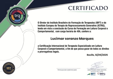 certificado terapeuta leitura corporal
