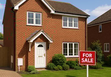 a house with a for sale sign in front of a house