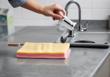 Various stone samples including quartz and granite displayed on a wooden table.