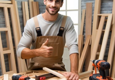 a man in a workwear suit and a tool belt