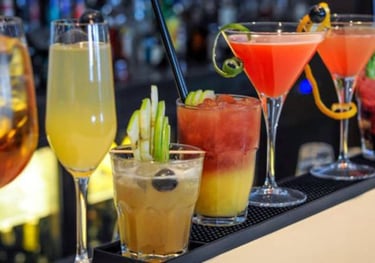 a variety of drinks in a bar