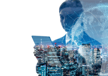 a man in a suit and a cityscape with a cityscapeople