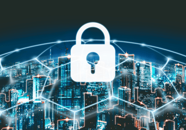 a cityscape with a lock on it and a lock on the top of