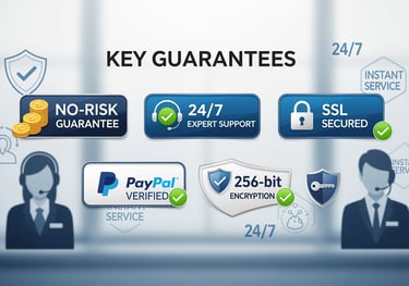 Google reviews service guarantees no risk guarantee 24/7 expert support SSL secured PayPal verified 