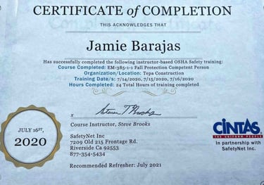 OSHA Safety Certificate