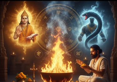 Pandit performing grah shanti puja for peace and protection