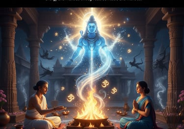 Holy offerings being placed into the havan fire for blessings