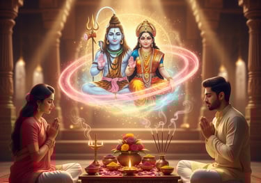 Idol of Lord Shiva being worshipped with water and bilva leaves