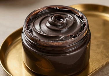 A luxurious silk hair mask in a rich charcoal color, resting on a polished gold tray. Studio lighting, elegant composition, North American / Western European aesthetic.