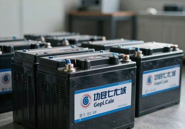 A row of robust deep-cycle gel batteries in a clean industrial utility room. The photography focuses on the durability and solid build of the units.