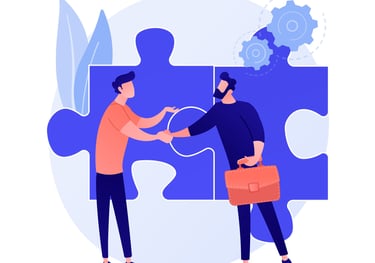 two business people closing a deal, supporting each other