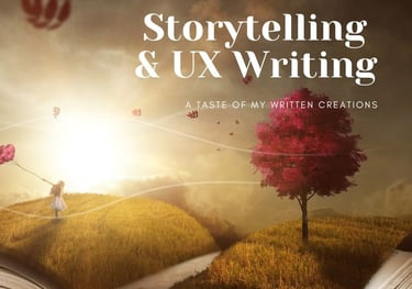 a girl walking on a fantasy book with balloons in her hand, symbolizing the creative UI/UX writing