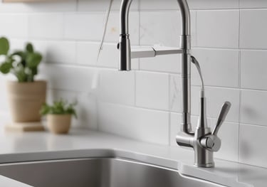 Close-up of a plumber fixing a leaking pipe under a kitchen sink.