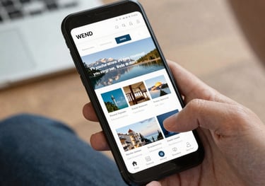 A sleek smartphone displaying a clean, modern website layout.