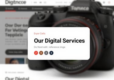 A close-up of a professional camera and branding materials, signifying the creative and marketing excellence of our digital services.