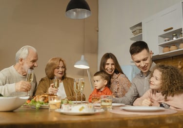 a family gathering at a dinner table