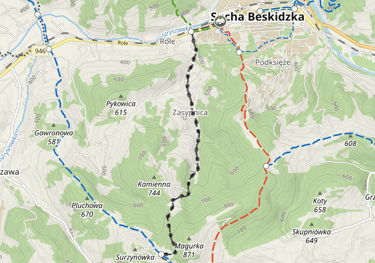 Szlaki piesze rozpoczynające się w Suchej Beskidzkiej