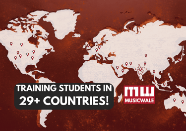 A world map showing number of countries musicwale teaches music in