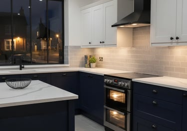 electric cooker install at night in kitchen