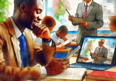 Student follows teacher online at classroom