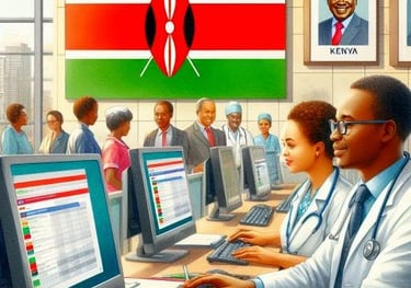 a hospital reception desk in Kenya