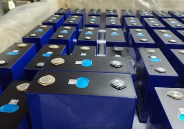 a box of prismatic LiFePO4 battery cells