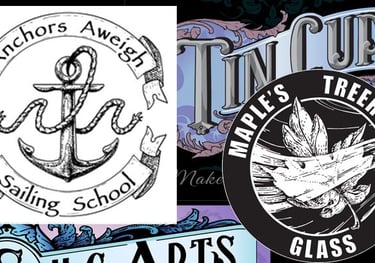 A collage of custom business logos. They focus on artistic design