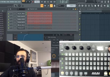 a man in a recording studio with a microphone and a keyboard doing a tutorial on music tech gear