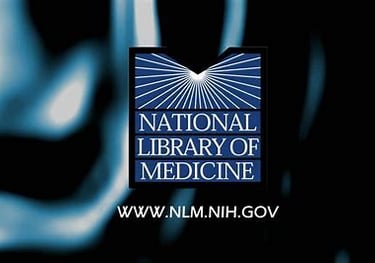 a logo of the National Library of Medicine with a blue background and a blue and white background