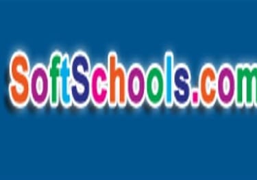 a blue background with the logo softschools.com